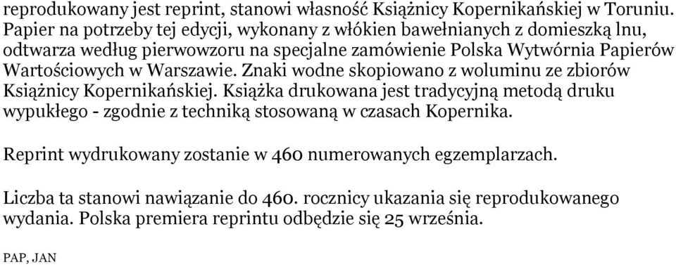 Wartościowych w Warszawie. Znaki wodne skopiowano z woluminu ze zbiorów Książnicy Kopernikańskiej.