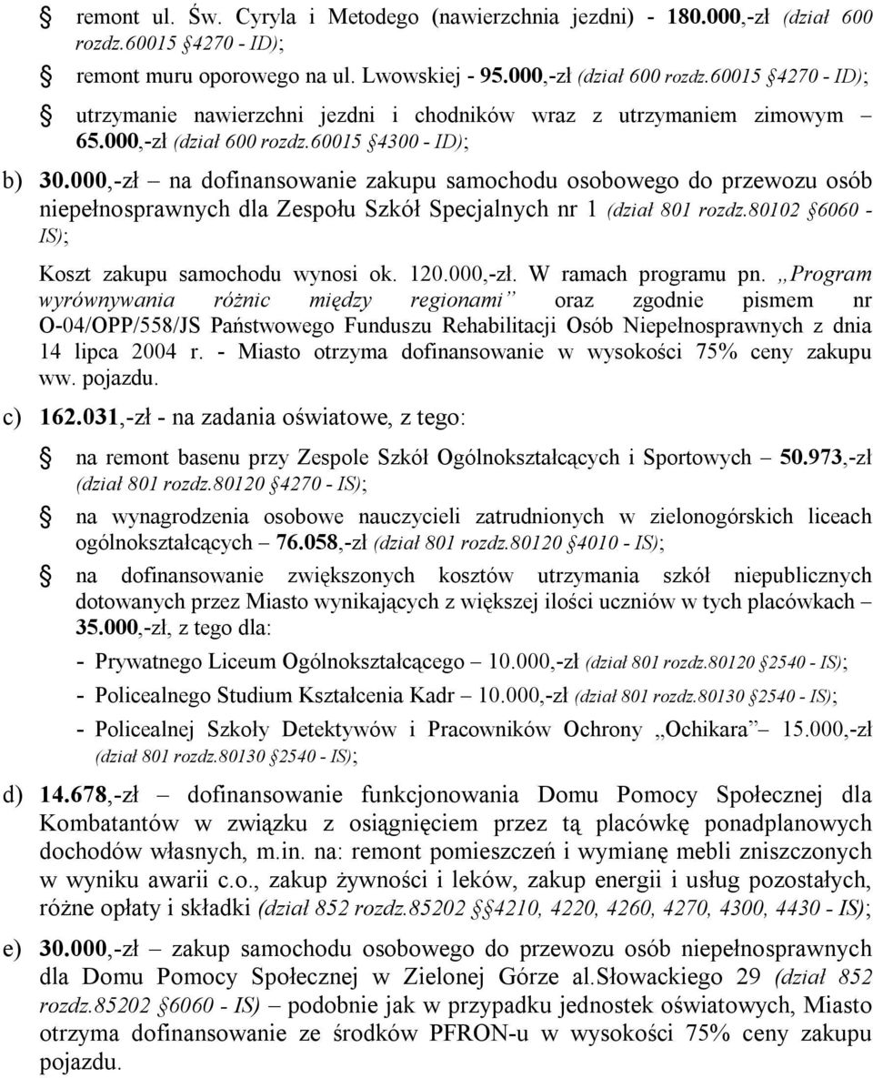 80102 6060 - IS); Koszt zakupu samochodu wynosi ok. 120.000,-zł. W ramach programu pn.