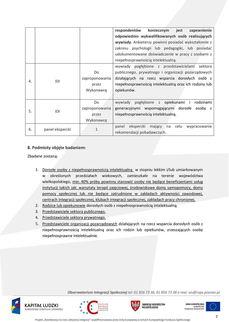 wywiady pogłębione z przedstawicielami sektora publicznego, prywatnego i organizacji pozarządowych działających na rzecz wsparcia dorosłych osób z niepełnosprawnością intelektualną oraz ich rodziny