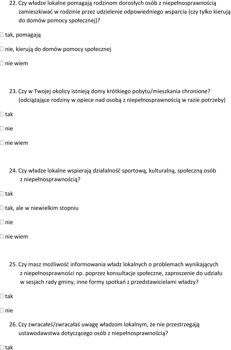 (odciążające rodziny w opiece nad osobą z niepełnosprawnością w razie potrzeby) wiem 24.