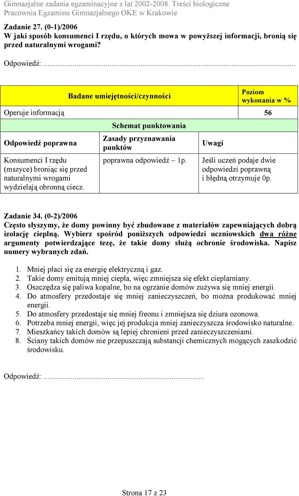 Schemat punktowania Zasady przyznawania punktów poprawna odpowiedź 1p. Uwagi Jeśli uczeń podaje dwie odpowiedzi poprawną i błędną otrzymuje 0p. Zadanie 34.