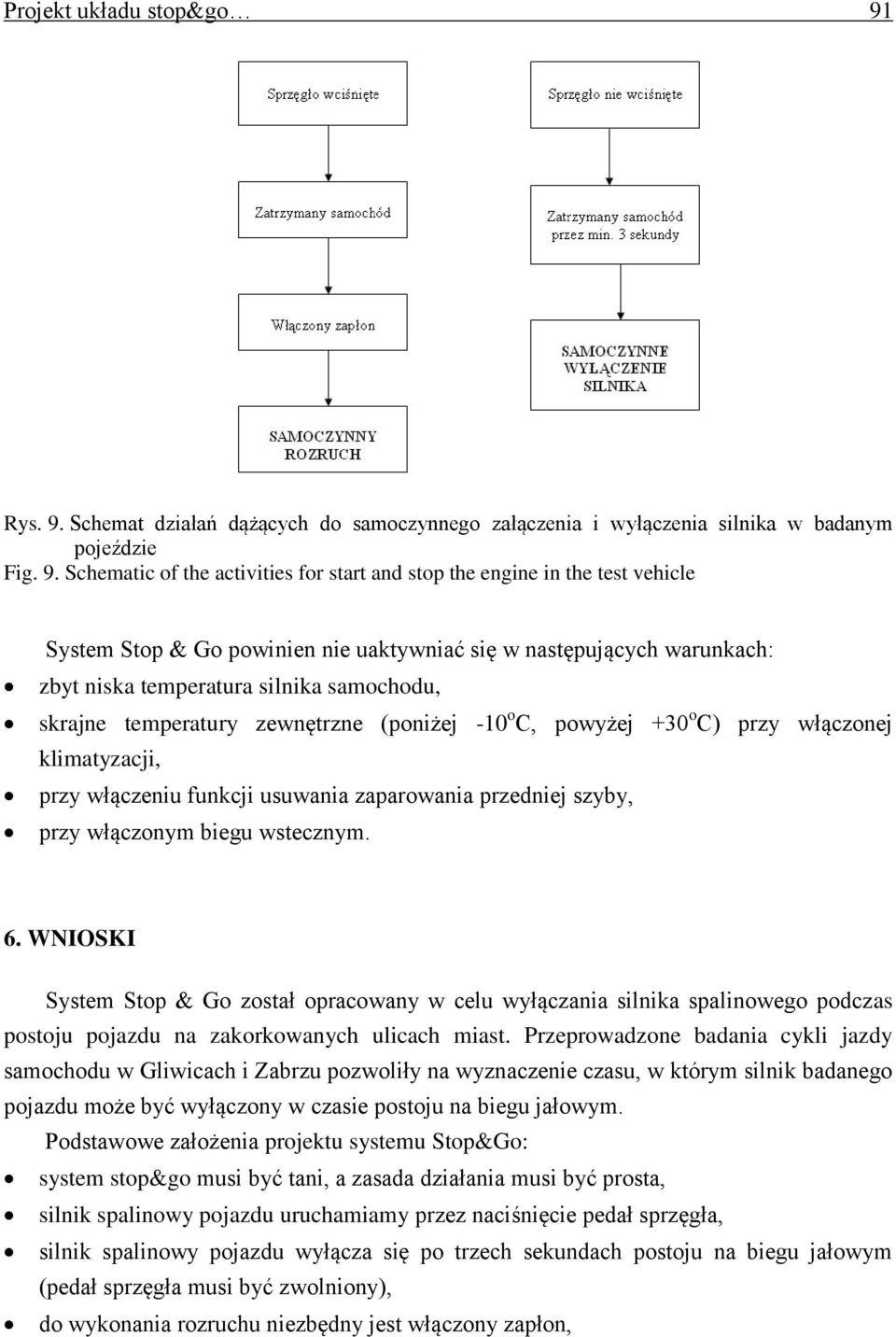 Schemat działań dążących do samoczynnego załączenia i wyłączenia silnika w badanym pojeździe Fig. 9.