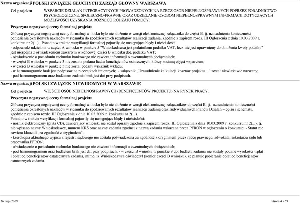 Główną przyczyną negatywnej oceny formalnej wniosku było nie złożenie w wersji elektronicznej załącznika do części B, tj.