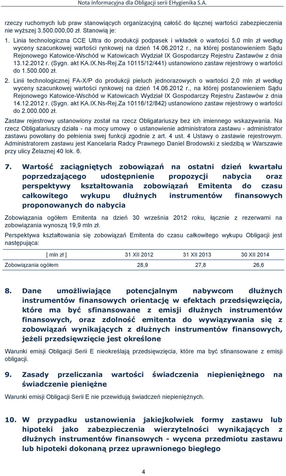 , na której postanowieniem Sądu Rejonowego Katowice-Wschód w Katowicach Wydział IX Gospodarczy Rejestru Zastawów z dnia 13.12.2012 r. (Sygn. akt KA.IX.Ns-Rej.