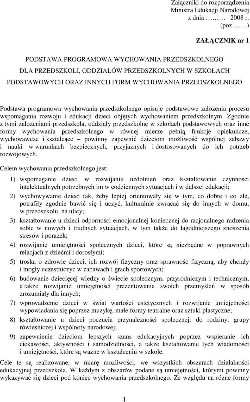 wychowania przedszkolnego opisuje podstawowe załoŝenia procesu wspomagania rozwoju i edukacji dzieci objętych wychowaniem przedszkolnym.