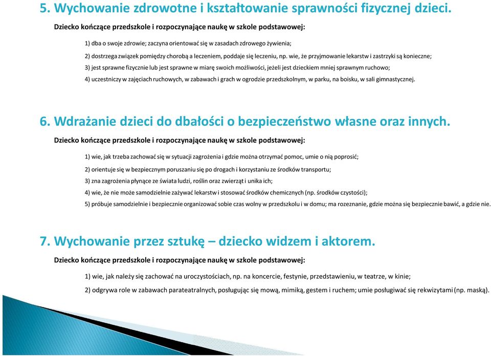 wie, że przyjmowanie lekarstw i zastrzyki są konieczne; 3) jest sprawne fizycznie lub jest sprawne w miarę swoich możliwości, jeżeli jest dzieckiem mniej sprawnym ruchowo; 4) uczestniczy w zajęciach