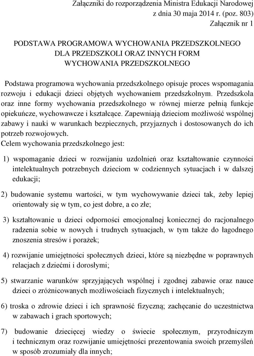 rozwoju i edukacji dzieci objętych wychowaniem przedszkolnym. Przedszkola oraz inne formy wychowania przedszkolnego w równej mierze pełnią funkcje opiekuńcze, wychowawcze i kształcące.