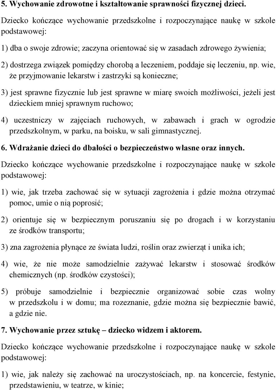 wie, że przyjmowanie lekarstw i zastrzyki są konieczne; 3) jest sprawne fizycznie lub jest sprawne w miarę swoich możliwości, jeżeli jest dzieckiem mniej sprawnym ruchowo; 4) uczestniczy w zajęciach