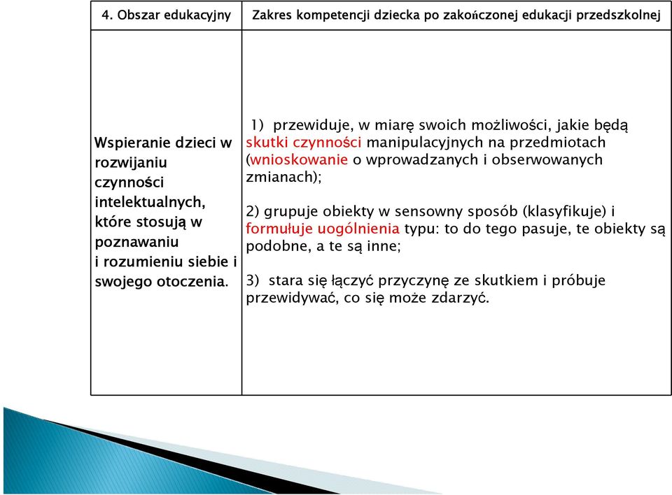 1) przewiduje, w miarę swoich możliwości, jakie będą skutki czynności manipulacyjnych na przedmiotach (wnioskowanie o wprowadzanych i obserwowanych