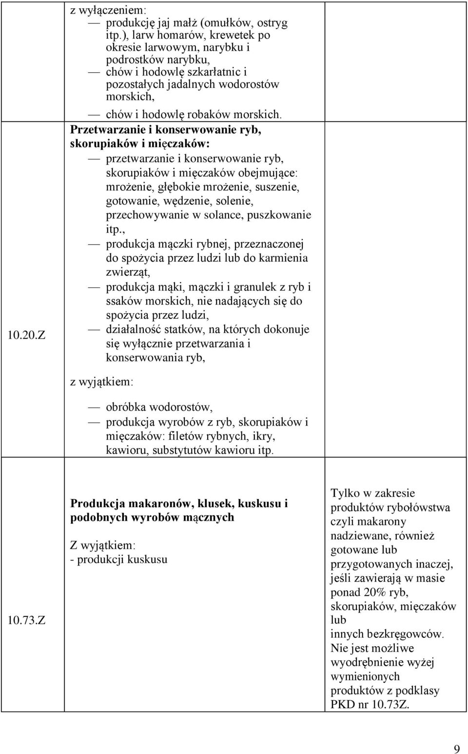 Przetwarzanie i konserwowanie ryb, skorupiaków i mięczaków: przetwarzanie i konserwowanie ryb, skorupiaków i mięczaków obejmujące: mrożenie, głębokie mrożenie, suszenie, gotowanie, wędzenie, solenie,