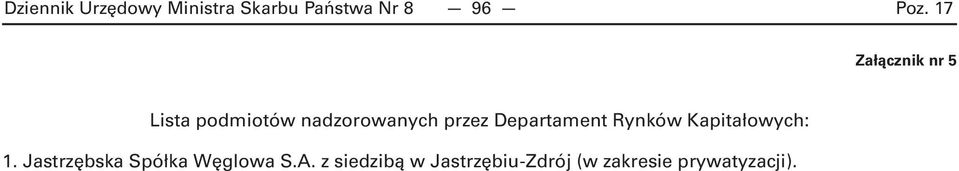 Rynków Kapitałowych: 1. Jastrzębska Spółka Węglowa S.A.