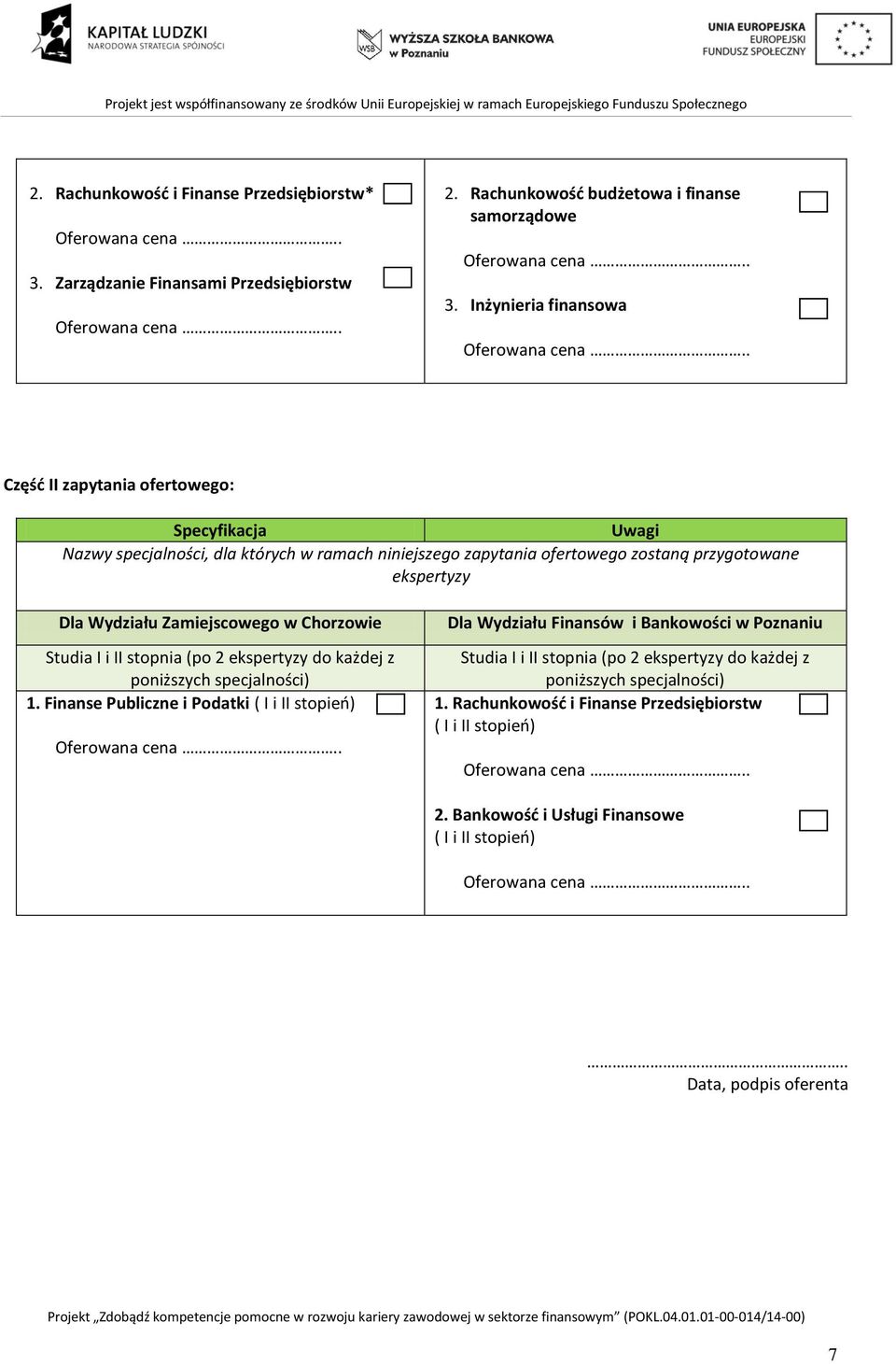 ekspertyzy Dla Wydziału Zamiejscowego w Chorzowie Studia I i II stopnia (po 2 ekspertyzy do każdej z 1.