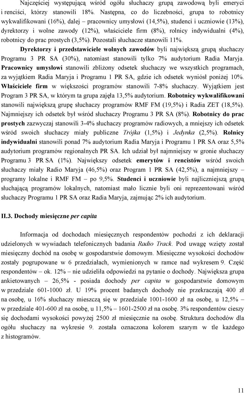 indywidualni (4%), robotnicy do prac prostych (3,5%). Pozostali słuchacze stanowili 11%.