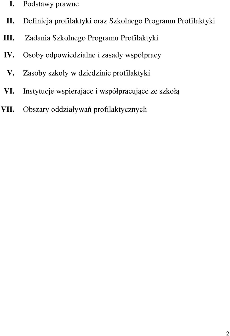 Programu Profilaktyki Osoby odpowiedzialne i zasady współpracy V.