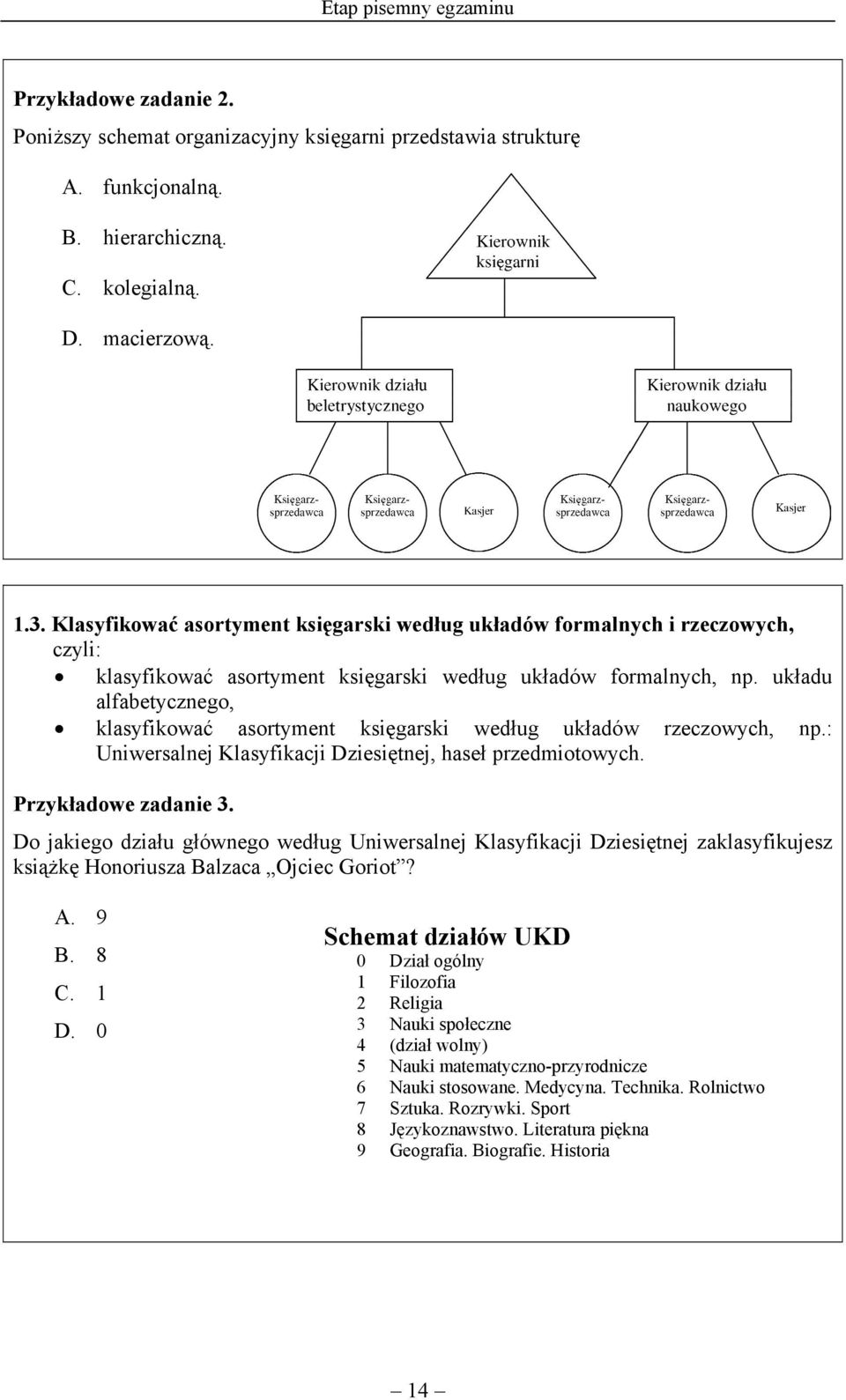 układu alfabetycznego, klasyfikować asortyment księgarski według układów rzeczowych, np.: Uniwersalnej Klasyfikacji Dziesiętnej, haseł przedmiotowych. Przykładowe zadanie 3.