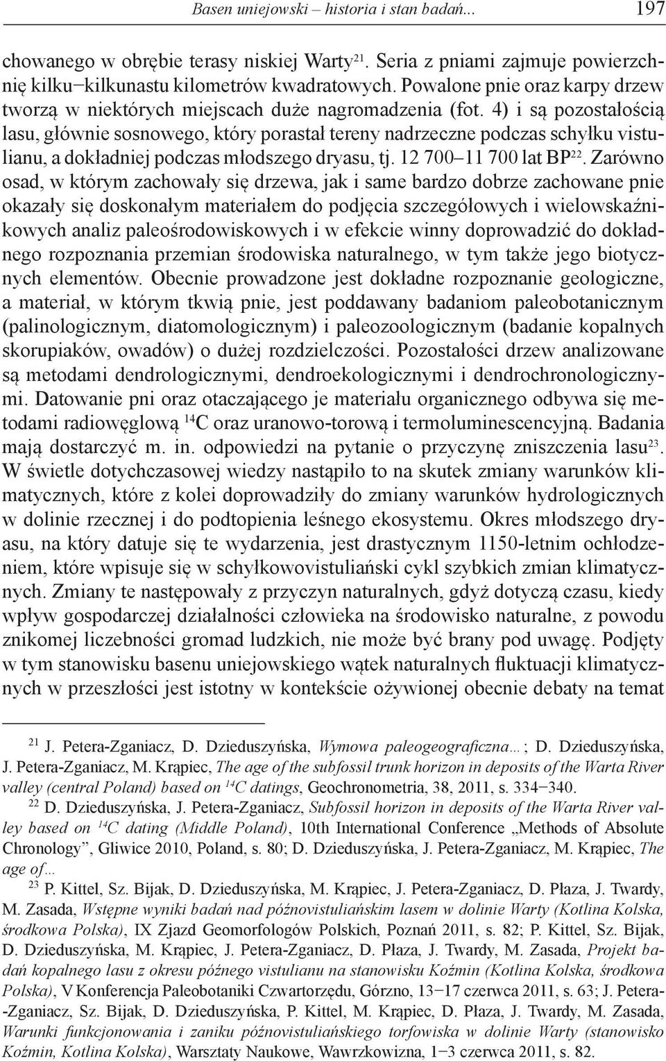 4) i są pozostałością lasu, głównie sosnowego, który porastał tereny nadrzeczne podczas schyłku vistulianu, a dokładniej podczas młodszego dryasu, tj. 12 700 11 700 lat BP 22.