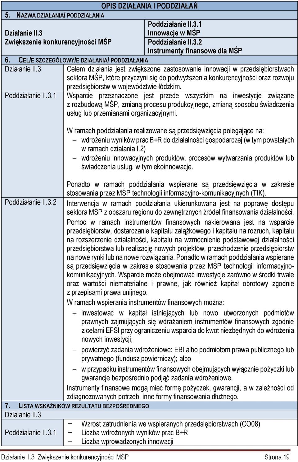 3 Celem działania jest zwiększone zastosowanie innowacji w przedsiębiorstwach sektora MŚP, które przyczyni się do podwyższenia konkurencyjności oraz rozwoju przedsiębiorstw w województwie łódzkim.