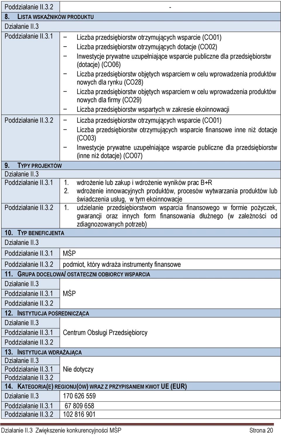 3 1 Liczba przedsiębiorstw otrzymujących wsparcie (CO01) Liczba przedsiębiorstw otrzymujących dotacje (CO02) Inwestycje prywatne uzupełniające wsparcie publiczne dla przedsiębiorstw (dotacje) (CO06)