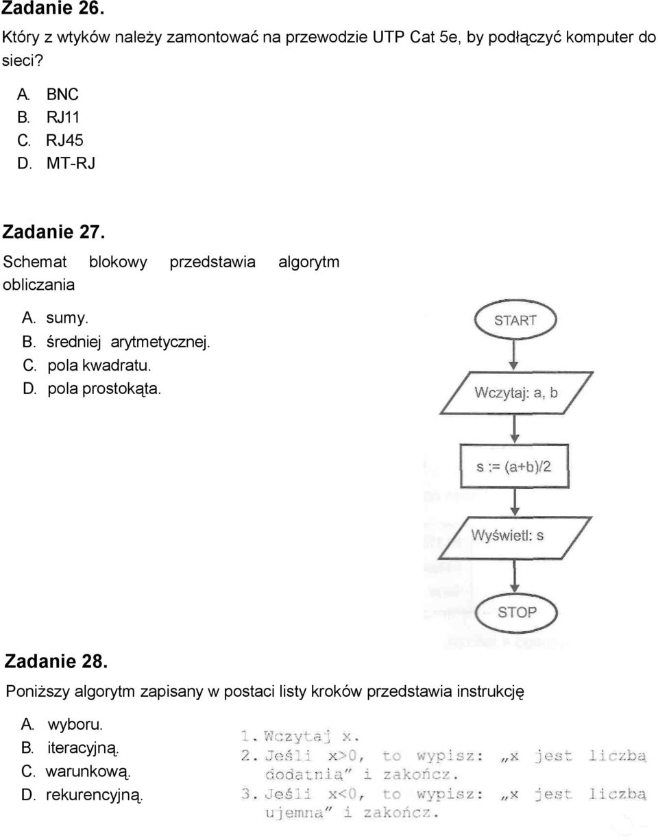 C. pola kwadratu. D. pola prostokąta. Zadanie 28.