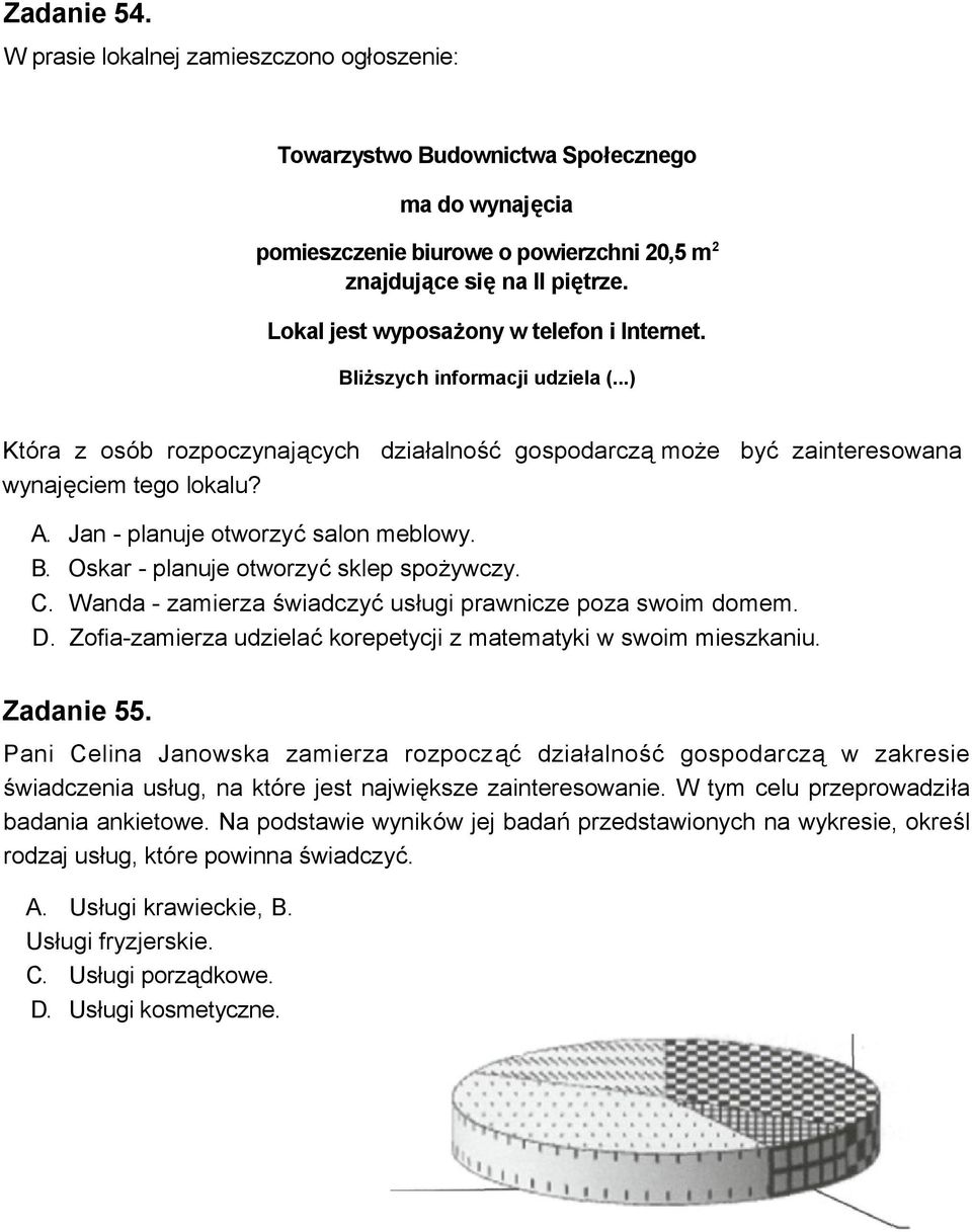 Jan - planuje otworzyć salon meblowy. B. Oskar - planuje otworzyć sklep spożywczy. C. Wanda - zamierza świadczyć usługi prawnicze poza swoim domem. D.