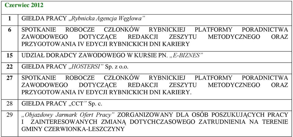 o. 27 SPOTKANIE ROBOCZE CZŁONKÓW RYBNICKIEJ PLATFORMY PORADNICTWA ZAWODOWEGO DOTYCZĄCE REDAKCJI ZESZYTU METODYCZNEGO ORAZ PRZYGOTOWANIA IV EDYCJI RYBNICKICH DNI