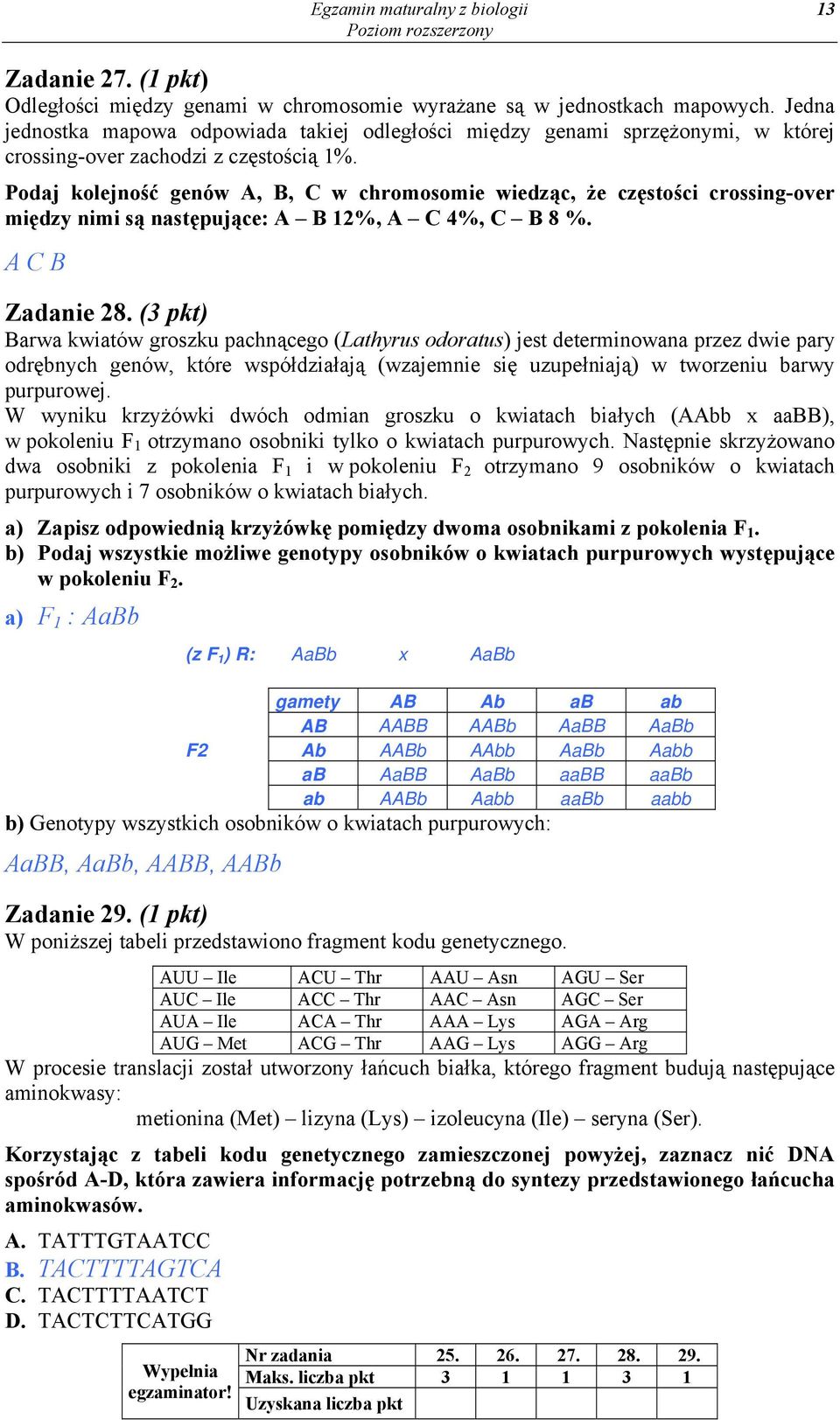 Pdaj klejnść genów A, B, C w chrmsmie wiedząc, że częstści crssing-ver między nimi są następujące: A B 12%, A C 4%, C B 8 %. A C B Zadanie 28.