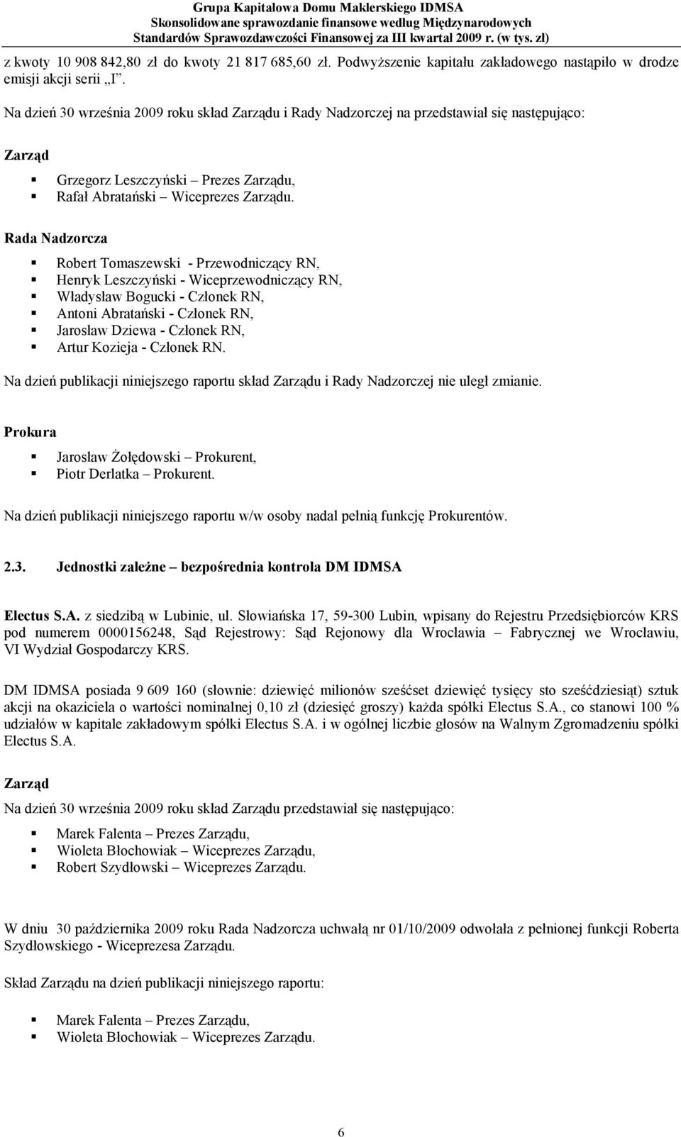 Rada Nadzorcza Robert Tomaszewski - Przewodniczący RN, Henryk Leszczyński - Wiceprzewodniczący RN, Władysław Bogucki - Członek RN, Antoni Abratański - Członek RN, Jarosław Dziewa - Członek RN, Artur