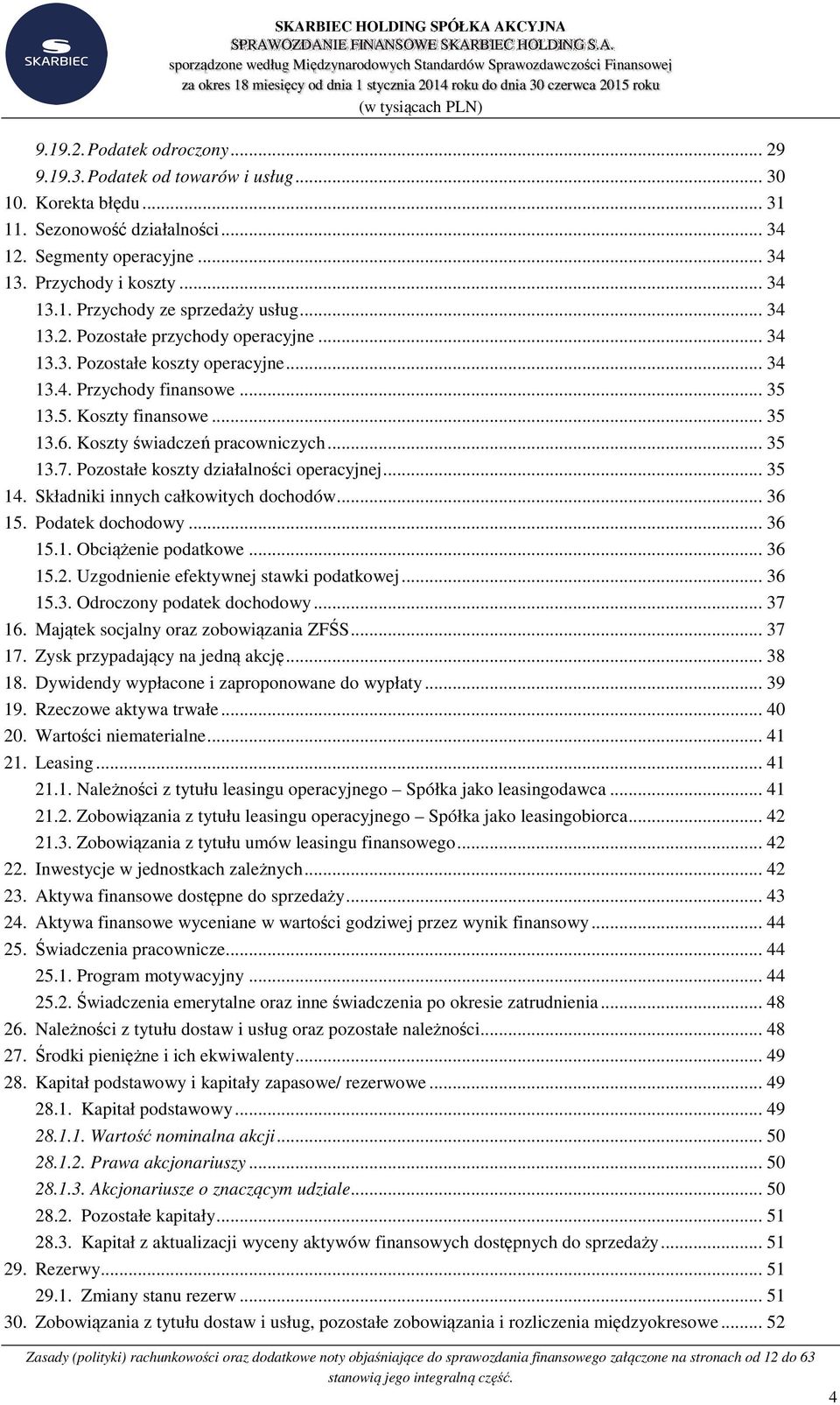 Pozostałe koszty działalności operacyjnej... 35 14. Składniki innych całkowitych dochodów... 36 15. Podatek dochodowy... 36 15.1. Obciążenie podatkowe... 36 15.2.