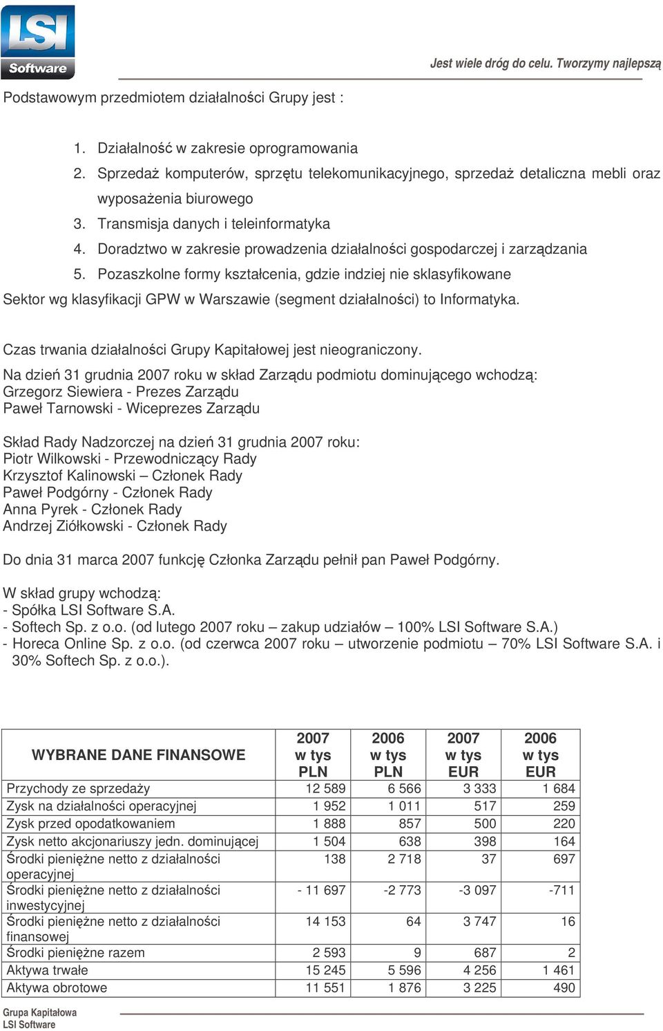 Pozaszkolne formy kształcenia, gdzie indziej nie sklasyfikowane Sektor wg klasyfikacji GPW w Warszawie (segment działalnoci) to Informatyka.