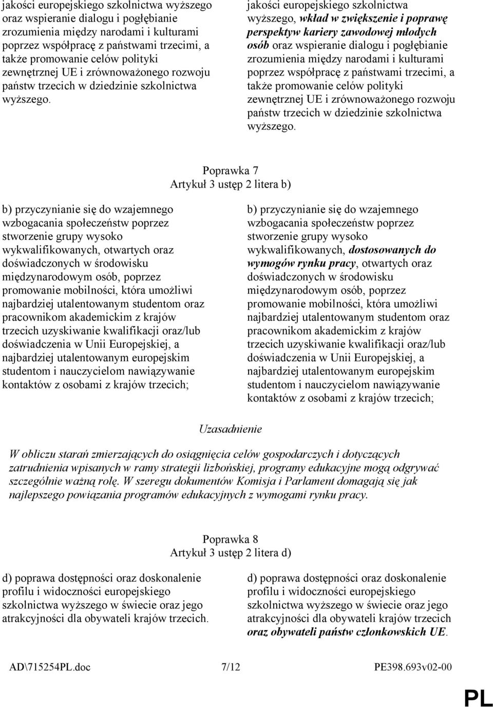 jakości europejskiego szkolnictwa wyższego, wkład w zwiększenie i poprawę perspektyw kariery zawodowej młodych osób oraz wspieranie dialogu i pogłębianie zrozumienia między narodami i kulturami