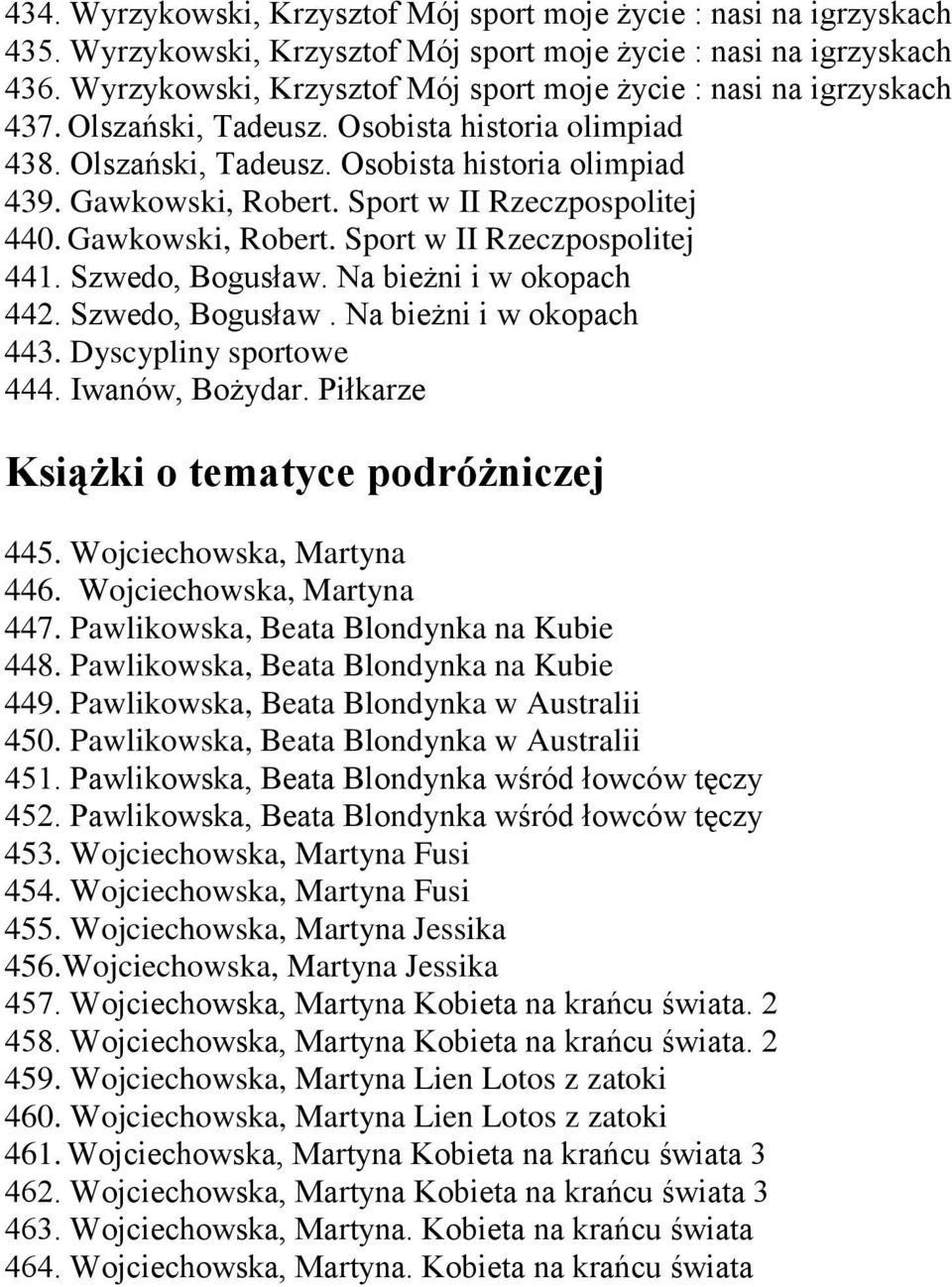 Sport w II Rzeczpospolitej 440. Gawkowski, Robert. Sport w II Rzeczpospolitej 441. Szwedo, Bogusław. Na bieżni i w okopach 442. Szwedo, Bogusław. Na bieżni i w okopach 443. Dyscypliny sportowe 444.