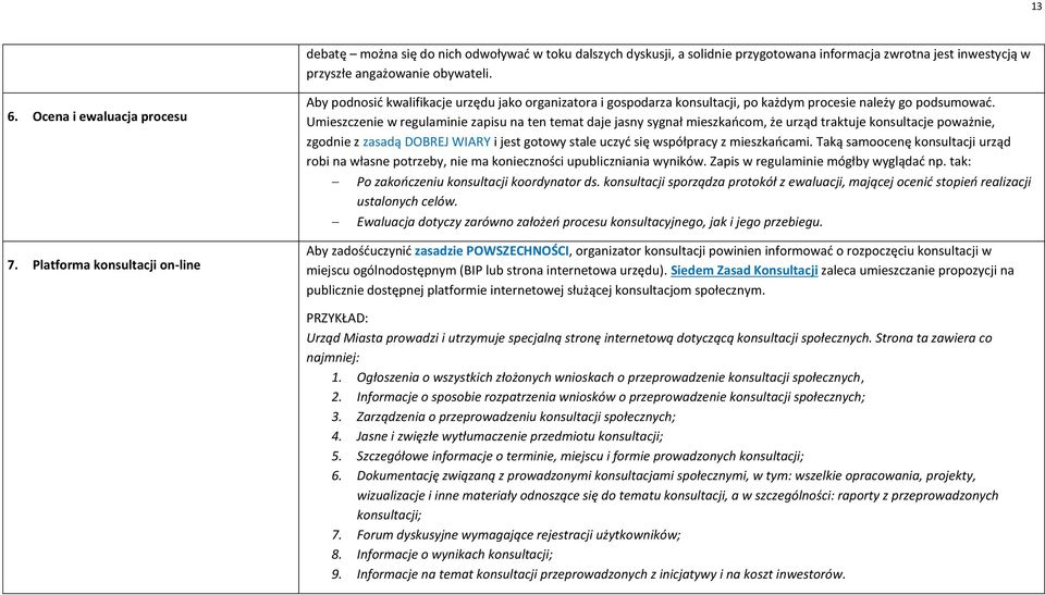Umieszczenie w regulaminie zapisu na ten temat daje jasny sygnał mieszkańcom, że urząd traktuje konsultacje poważnie, zgodnie z zasadą DOBREJ WIARY i jest gotowy stale uczyć się współpracy z