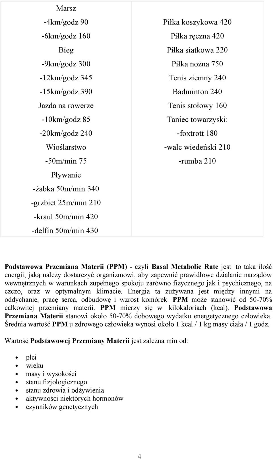 wiedeński 210 -rumba 210 Podstawowa Przemiana Materii (PPM) - czyli Basal Metabolic Rate jest to taka ilość energii, jaką należy dostarczyć organizmowi, aby zapewnić prawidłowe działanie narządów