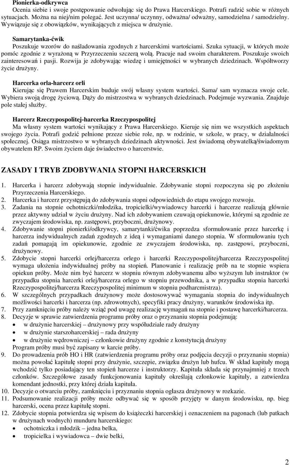 Samarytanka-ćwik Poszukuje wzorów do naśladowania zgodnych z harcerskimi wartościami. Szuka sytuacji, w których może pomóc zgodnie z wyrażoną w Przyrzeczeniu szczerą wolą.