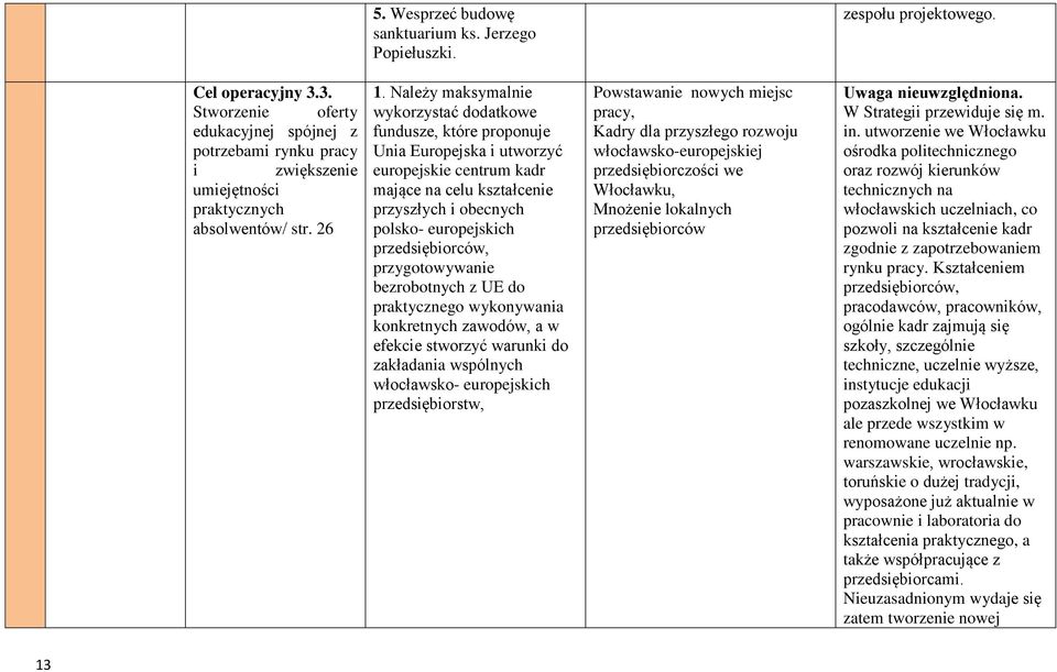 Należy maksymalnie wykorzystać dodatkowe fundusze, które proponuje Unia Europejska i utworzyć europejskie centrum kadr mające na celu kształcenie przyszłych i obecnych polsko- europejskich