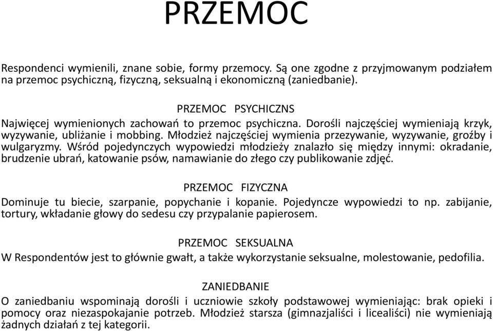 Młodzież najczęściej wymienia przezywanie, wyzywanie, groźby i wulgaryzmy.