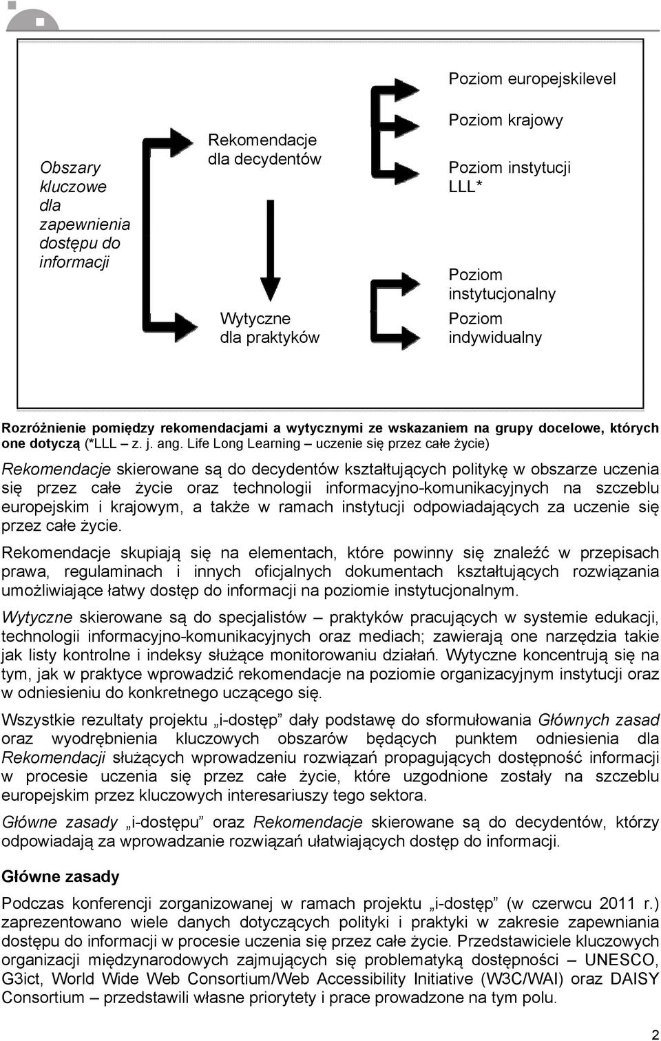 Life Long Learning uczenie się przez całe życie) Rekomendacje skierowane są do decydentów kształtujących politykę w obszarze uczenia się przez całe życie oraz technologii informacyjno-komunikacyjnych