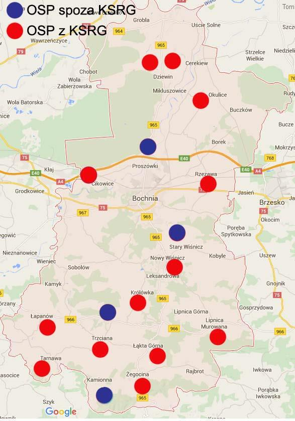 Jednostki OSP posiadające zestaw ratownictwa medycznego PSP R-1 OSP Baczków OSP KSRG Bogucice OSP KSRG Drwinia OSP Kamionna OSP KSRG Królówka OSP Leszczyna OSP KSRG Lipnica Murowana OSP