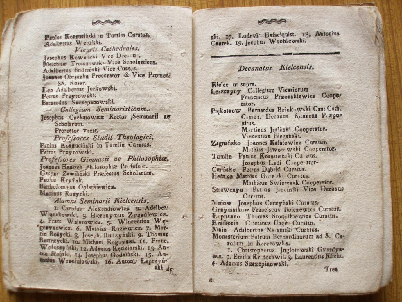 ADK, Rubrycela diecezji kieleckiej na rok 1811, [strony ze spisem