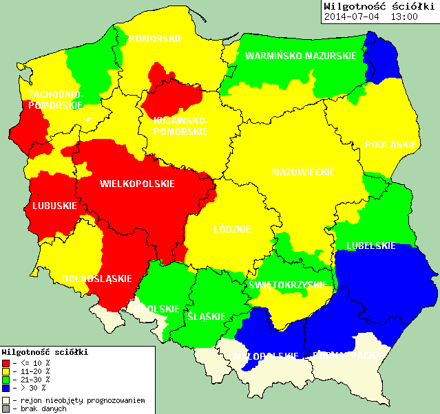 Zagrożenie pożarowe lasów Wilgotność ściółki METEOROGRAMY