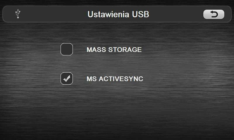 Sprawdzenie ustawień USB Dla dokonania poprawnej instalacji plików map komputer musi być połączony z urządzeniem w trybie ActiveSync Urządzenie jest fabrycznie ustawione w tym