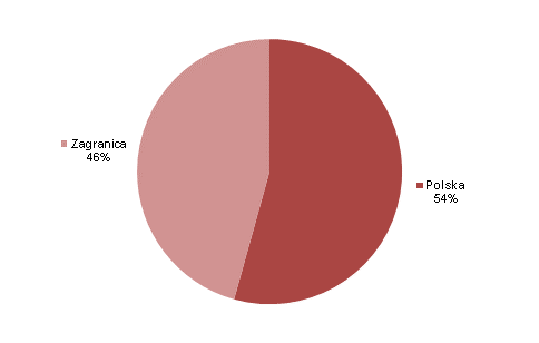 Struktura skonsolidowanych przychodów krajowych i zagranicznych za II kwartały 2011 r. Region Przychody Polska 40 172 tys. zł Zagranica 35 414 tys.