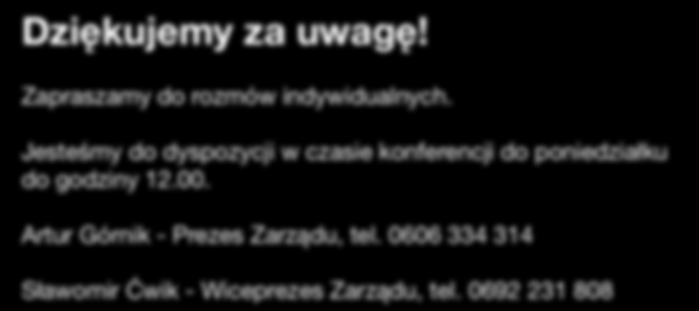 Dziękujemy za uwagę! Zapraszamy do rozmów indywidualnych.