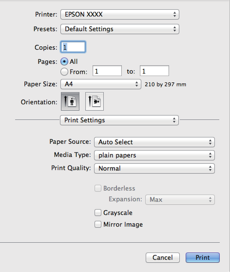 Drukowanie F Z menu podręcznego wybierz polecenie Print Settings (Ustawienia druku). G H I J Wybierz odpowiednie ustawienie opcji Paper Source (Źródło papieru).