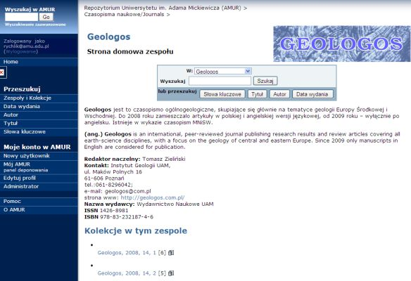 Fig. 6 Strona czasopisma w repozytorium AMUR Wiele uczelni na świecie stosuje podobne rozwiązania. Powstają platformy wydawnicze w oparciu o oprogramowania typu open source.