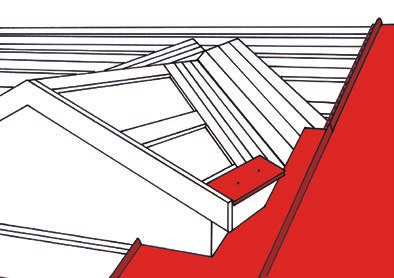 Montaż rynien koszowych kończących się na połaci dachu Zamontuj arkusze pełnowymiarowe do rogu rynny koszowej kończącej się na połaci dachu (np. lukarna).