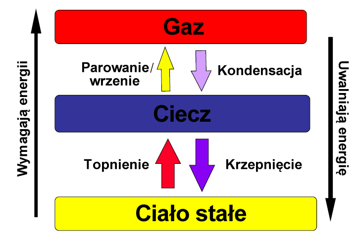 Właściwości materii Fizyczne: stan skupienia, temperatura/ciepło parowania, skraplania, topnienia, itp, kolor, zapach?, smak?