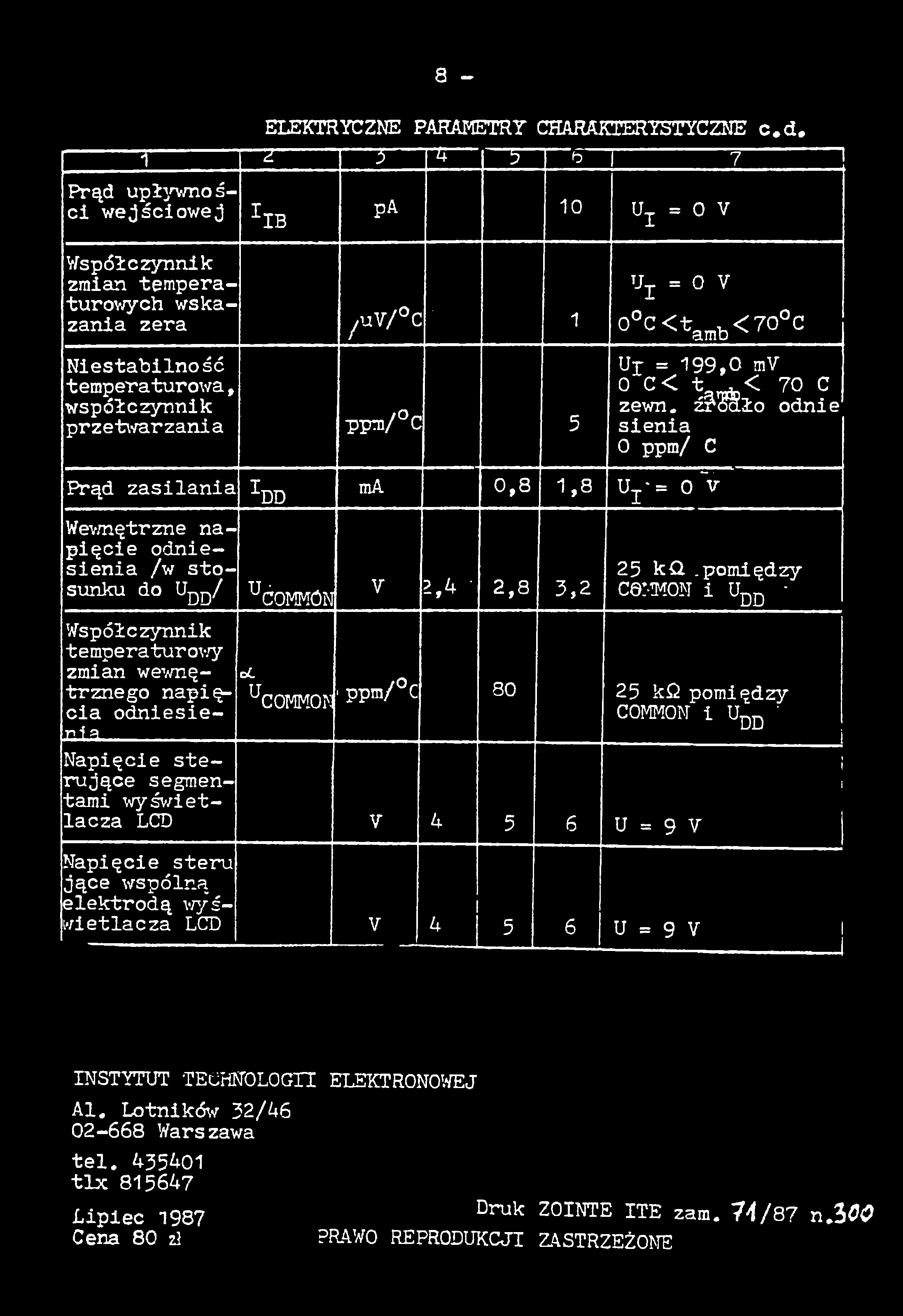 8 - ELEKTRYCZNE PARAMETRY CHARAKTERYSTYCZNE c.d.