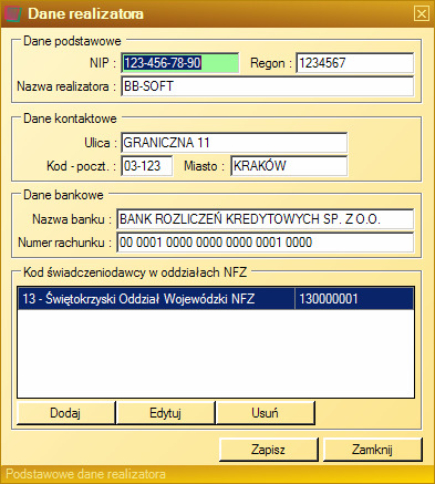 Wskazówka Niepoprawne uzupełnienie danych podstawowych oraz kodu nadanego przez oddział NFZ, spowoduje wygenerowanie