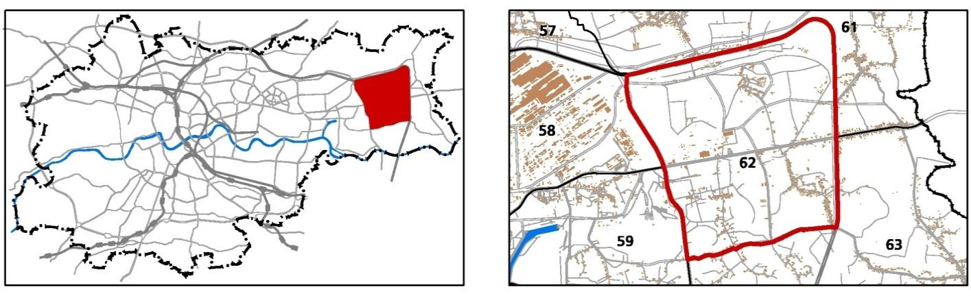 62. BRANICE-RUSZCZA JEDNOSTKA: 62 POWIERZCHNIA: NAZWA: 1162.02 ha BRANICE RUSZCZA KIERUNKI ZMIAN W STRUKTURZE PRZESTRZENNEJ Istniejąca zabudowa jednorodzinna os. Branice, os. Ruszcza, os.